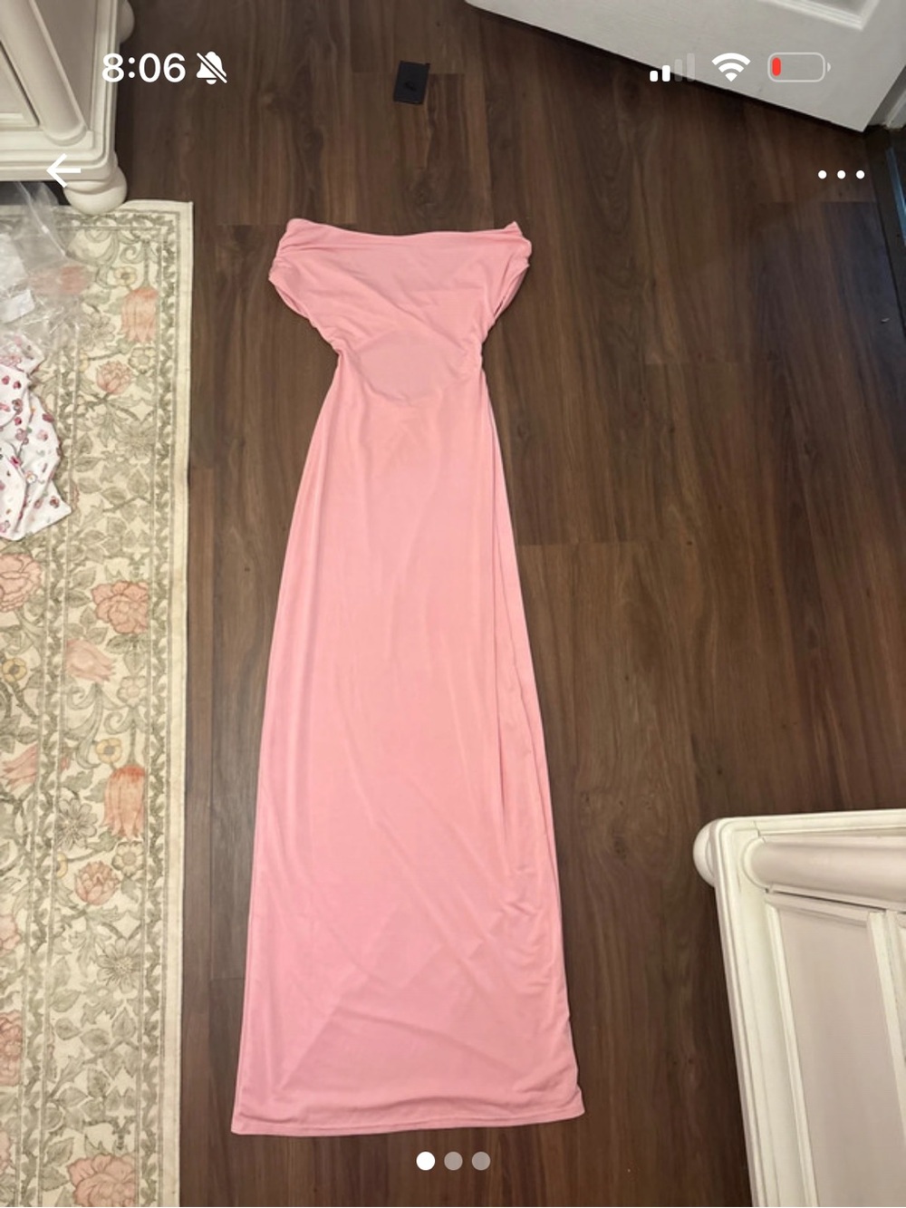 Meshki Off-Shoulder Slinky Maxi Dress in Pink